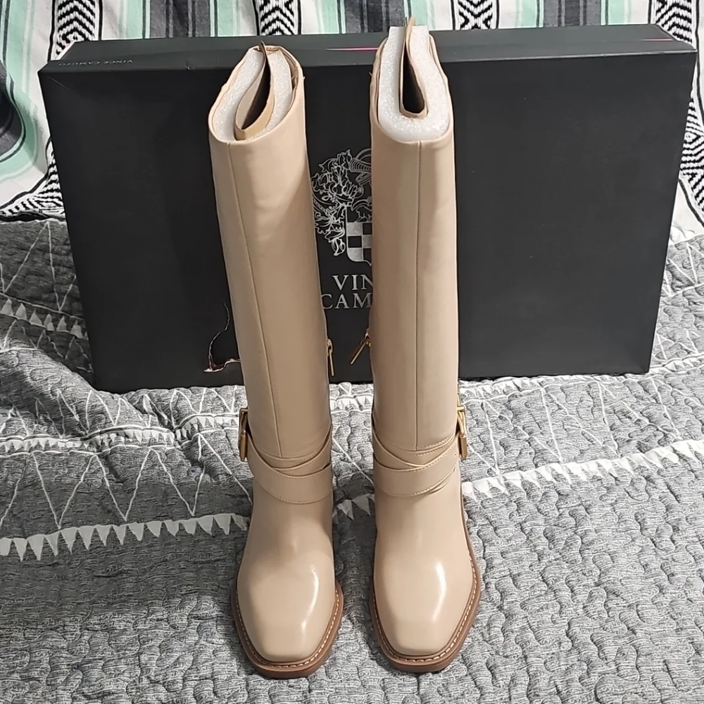 Vince Camuto Womens Gini4 Extra Wide Calf Knee High Boot In Soft Buff (Beige) 5W